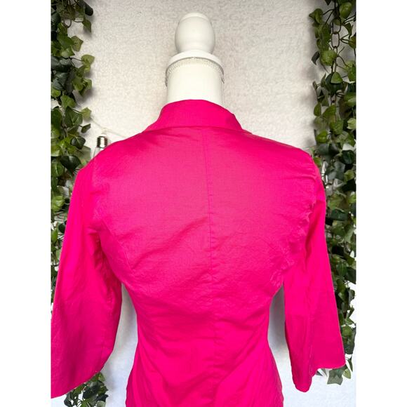 Vintage Vixen Hot Pink Cotton 3/4 Sleeves Shoulder Pads Cropped Blazer Blouse - Picture 8 of 13